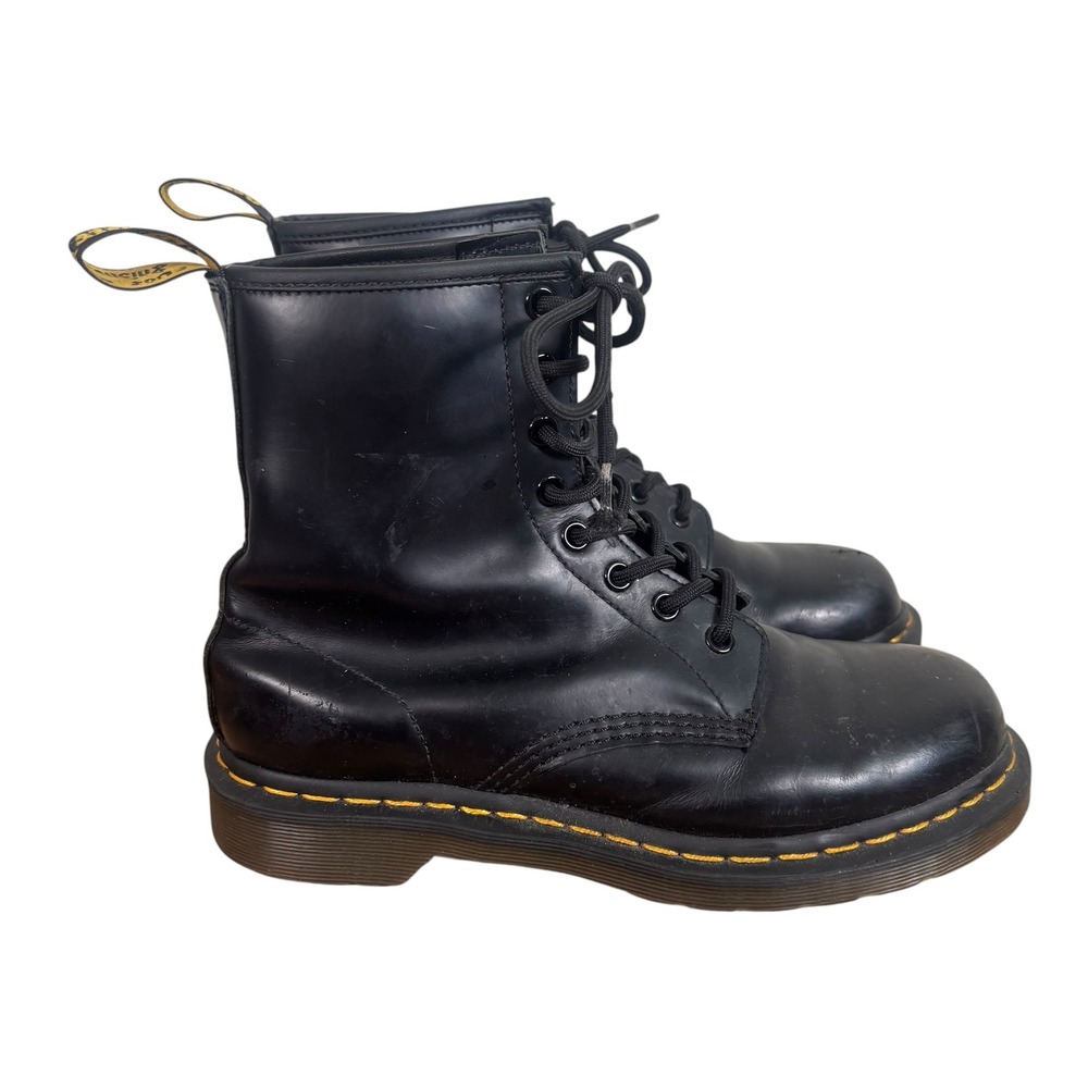 Dr. Martens 1460 Smooth Leather 8-Eye Combat Boots Black Yellow Stitching Sz 8